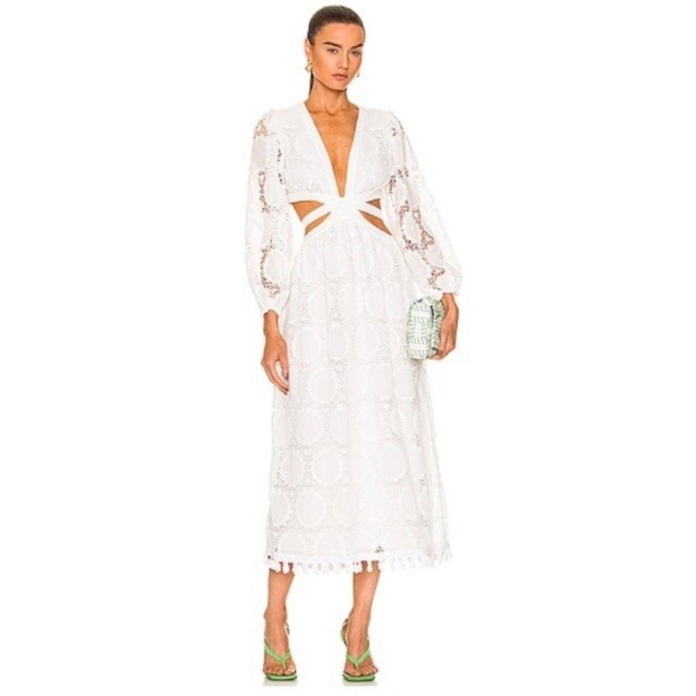 NWT Alexis Stran Plunge Neckline  Cutout Crochet Lace Midi Dress